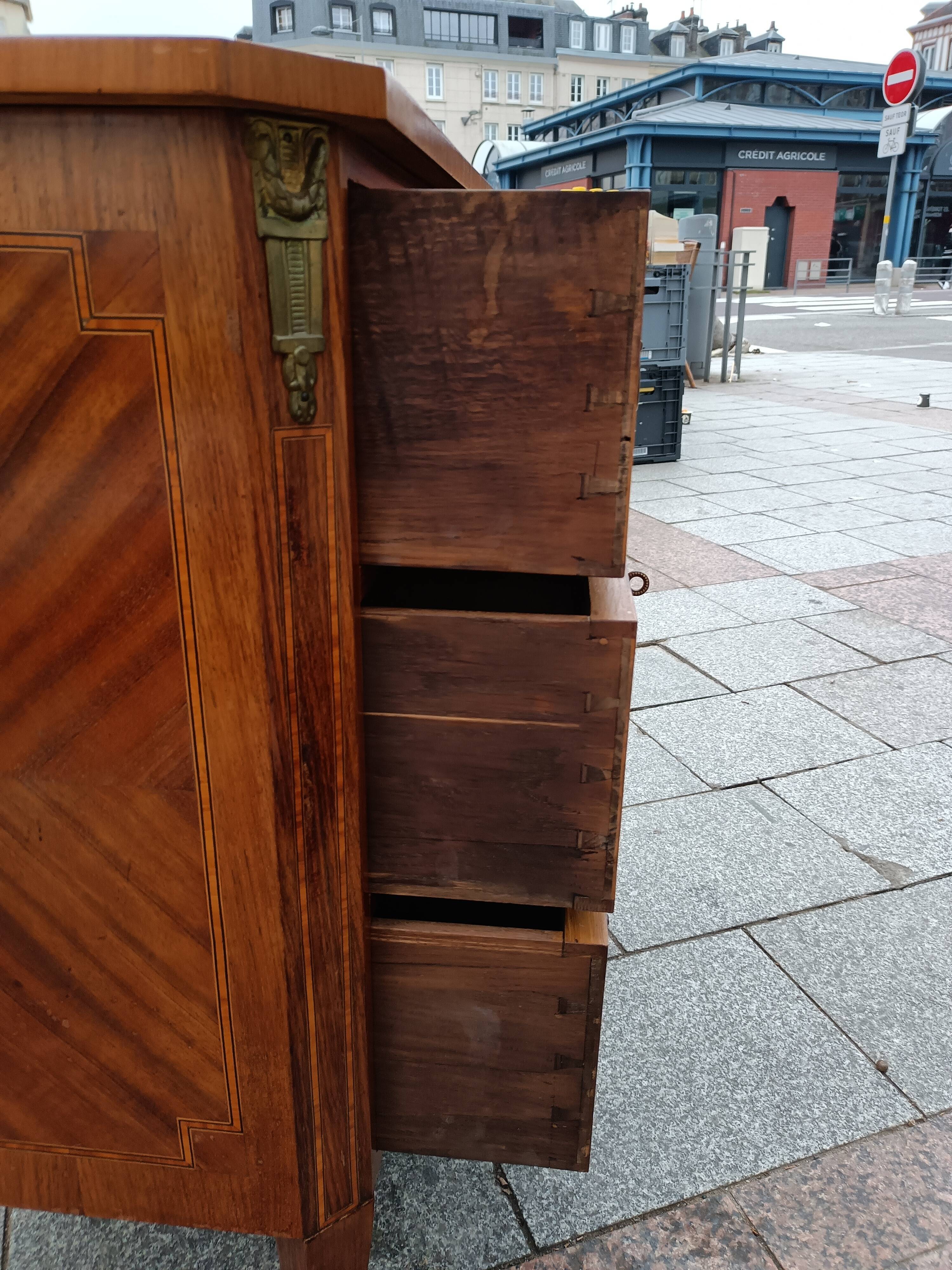 Old Louis XVI style chest of drawers in marquetry