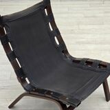 1970s, Danish loungechair by Farstrup, leather, canvas, bent wood.