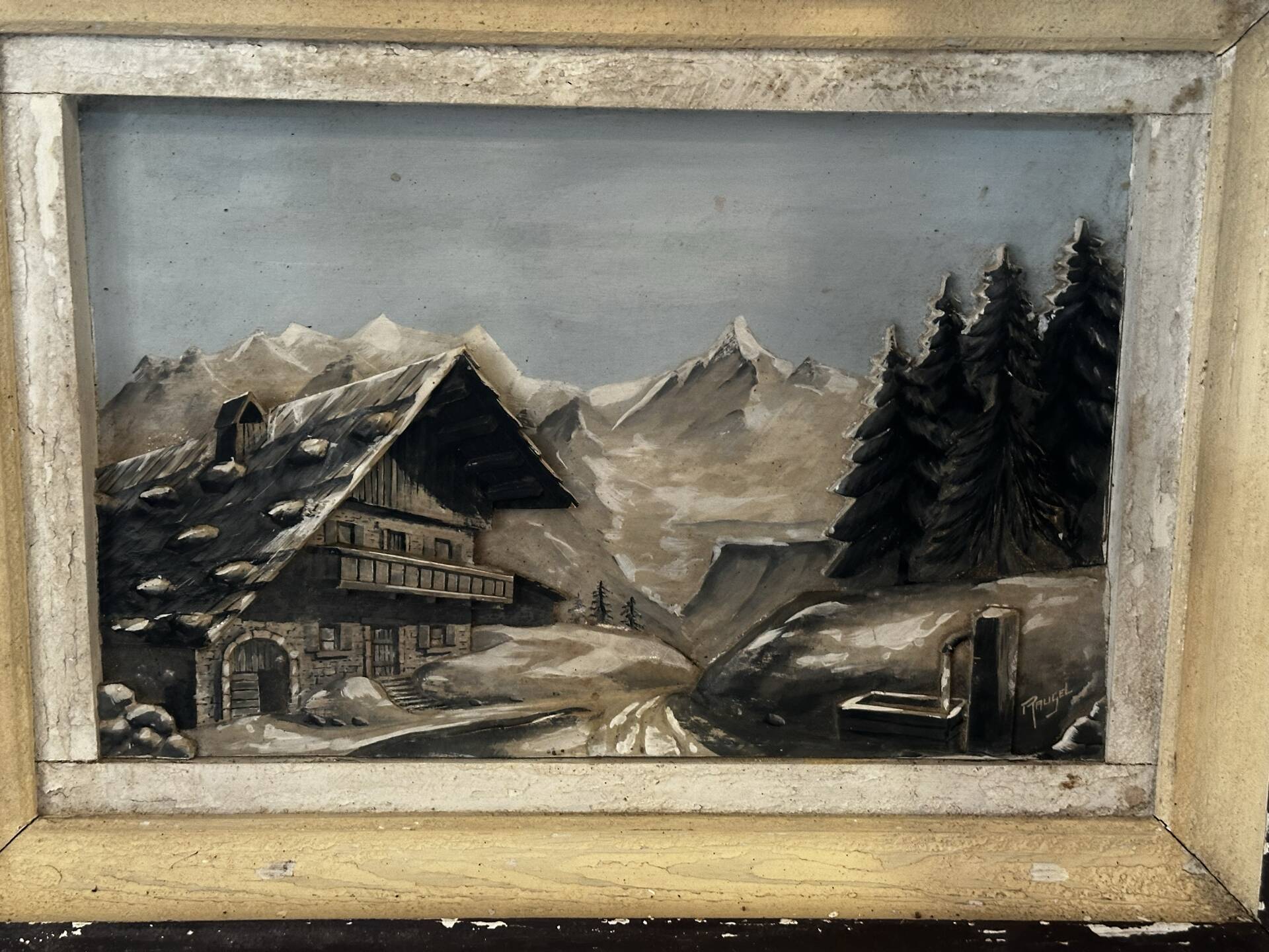 Mid-century carved and painted Alpine table L 56 cm/H 43 cm
