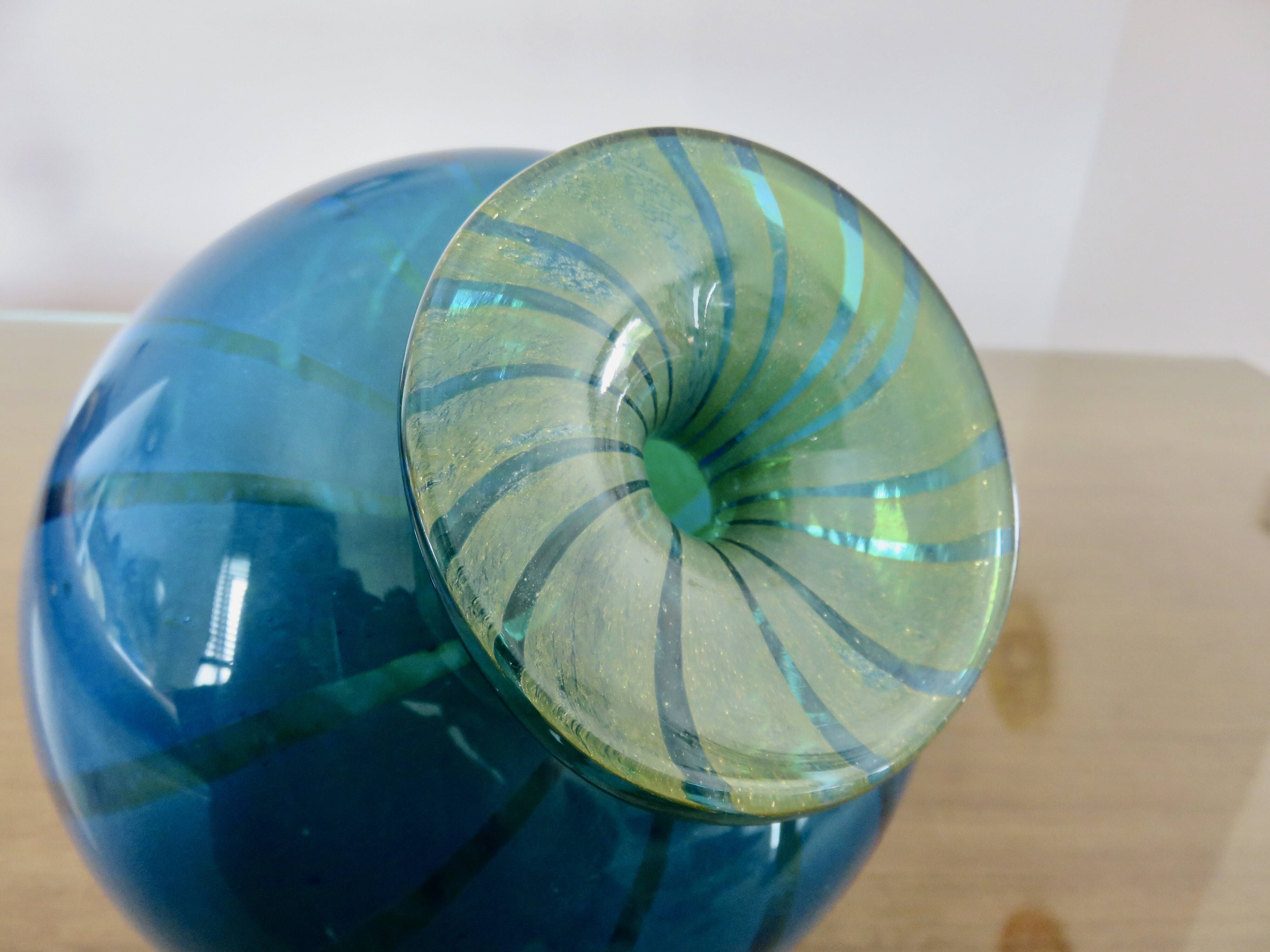 Ball vase, Mdina, Malta, signed, in blue blown glass, year 1983