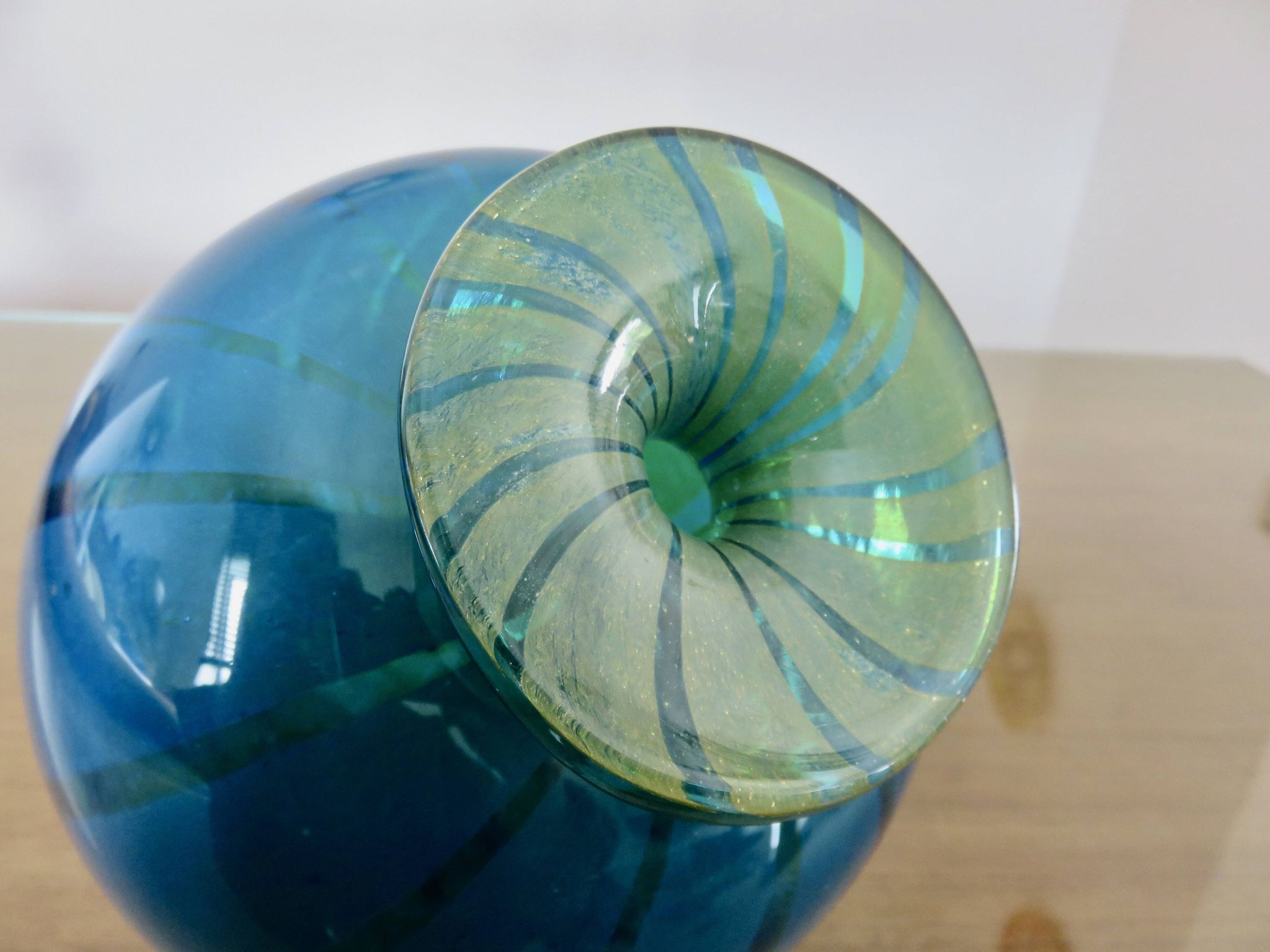 Ball vase, Mdina, Malta, signed, in blue blown glass, year 1983