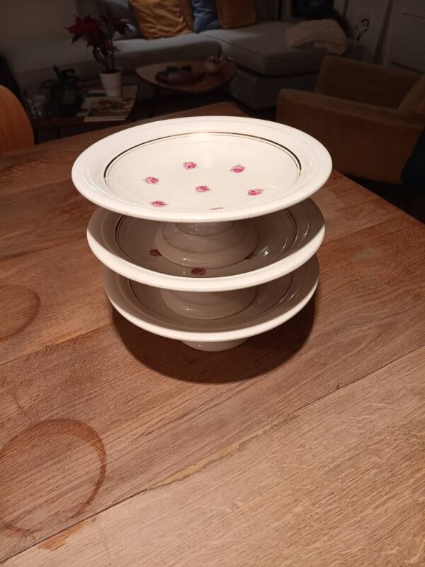 3 plats de service coupe à fruits porcelaine Babel