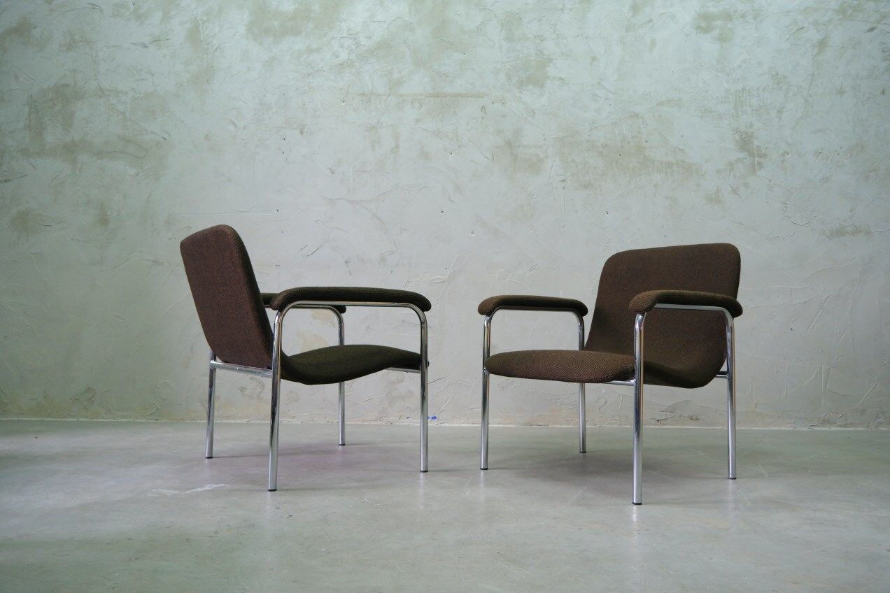 Mid-Century Easy Chairs in Tubular Steel from Thonet, 1970s, Set of 2.