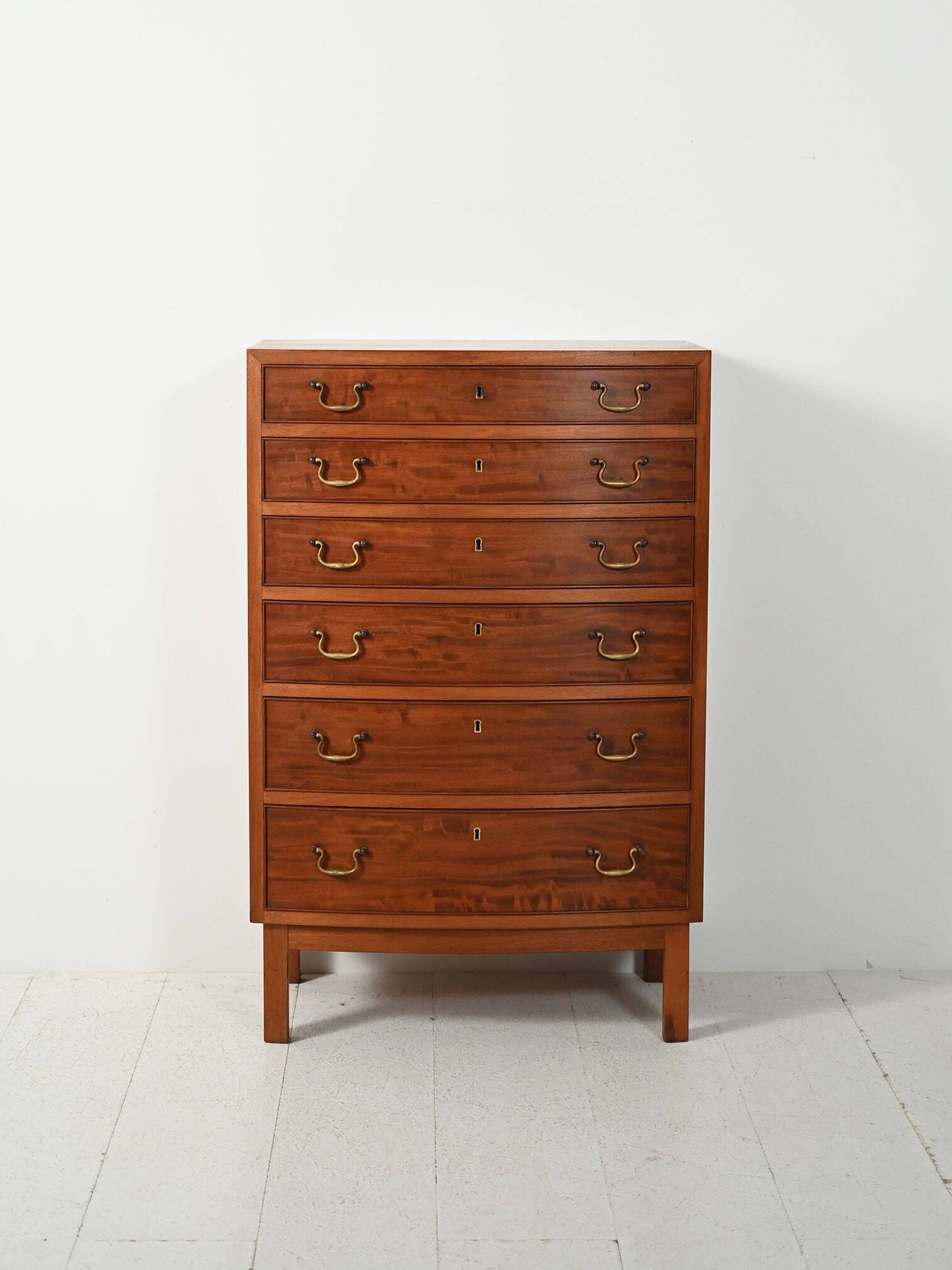 Scandinavian mahogany tallboy with brass handles