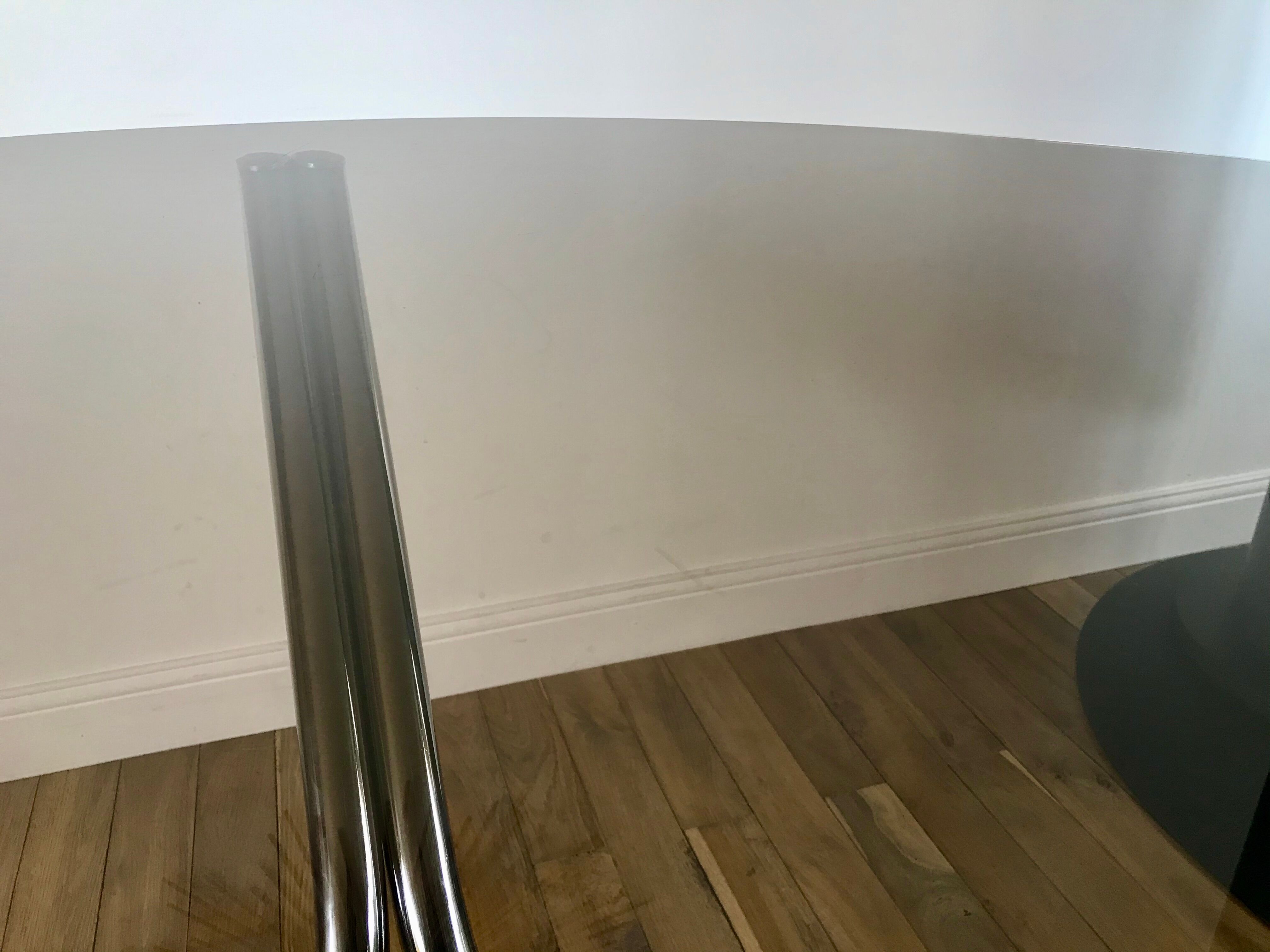 Dining / living table in chrome and smoked glass design 70s