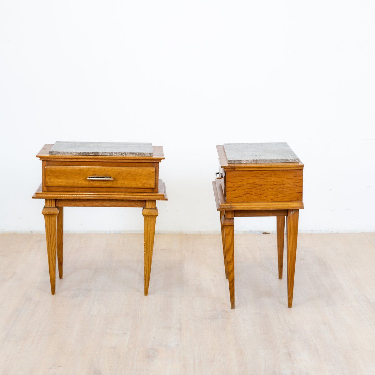 Art Deco bedside tables with marble tops, 1930s, set of 2