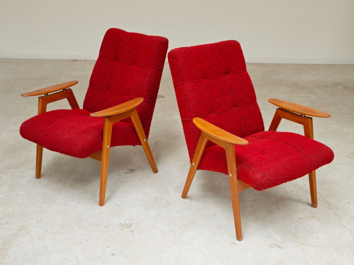 Pair of red armchairs by Jaroslav Smidek for Ton (Thonet) 60s