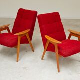 Pair of red armchairs by Jaroslav Smidek for Ton (Thonet) 60s