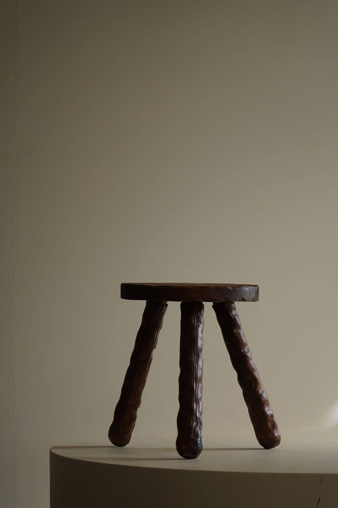 A pair of Wabi Sabi stools carved from pine, mid-century modern Swedish style, 1960s.