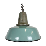 Industrial petrol enamel factory lamp with cast iron top, 1960s
