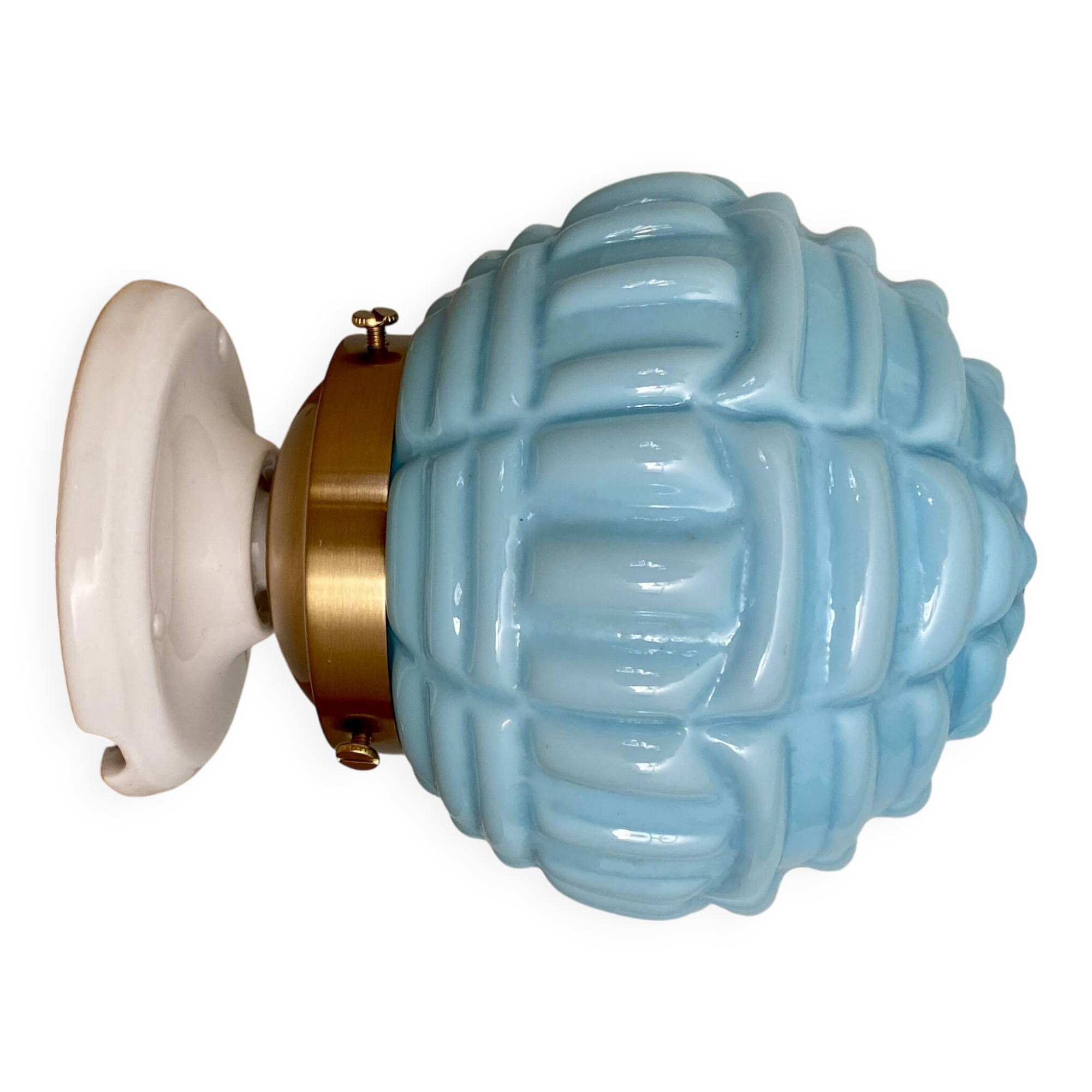 Vintage art deco globe wall lamp in blue opaline