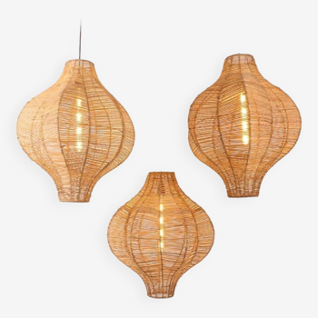 Set of 3 rattan chandelier,extra large light 50 cm x 60 cm