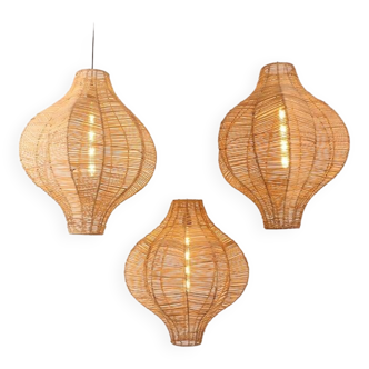 Set of 3 rattan chandelier,extra large light 50 cm x 60 cm