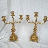 Paire de candélabres anciens en régule doré – style Louis XV – 41 cm