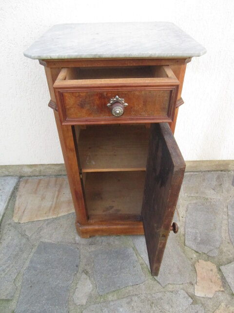 Old bedside table, marble top