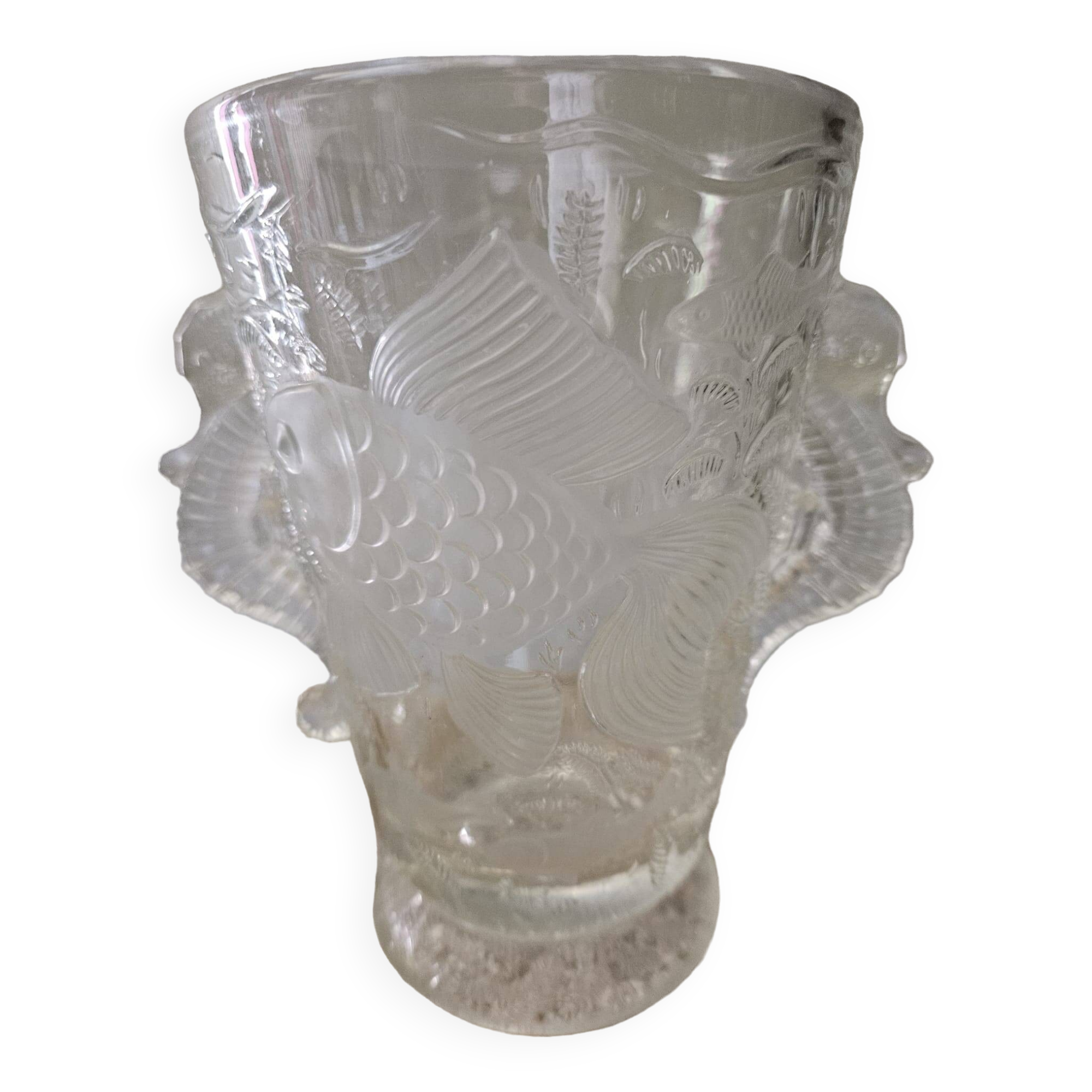 Art deco crystal vase with fish and seahorse motifs