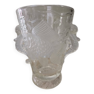 Art deco crystal vase with fish and seahorse motifs