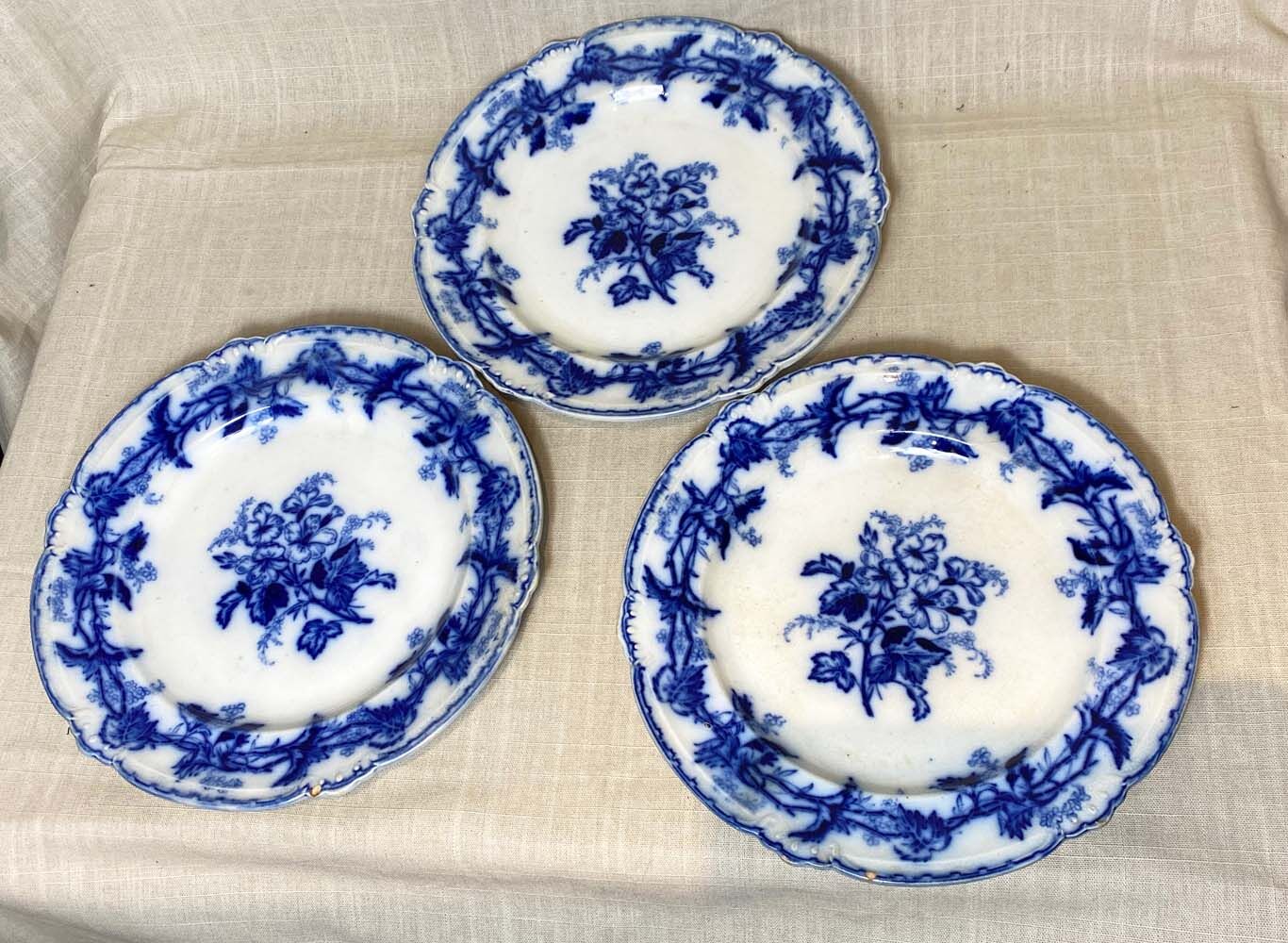 3 flat plates, English ceramic. Brown westhead moore & co