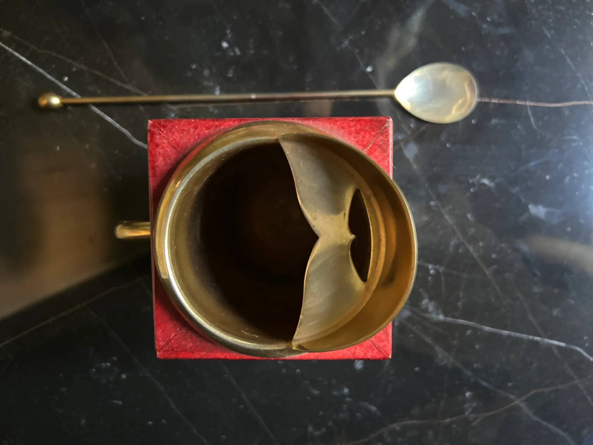 Aldo Tura red mixing pitcher with mixing spoon, Italy 1970s