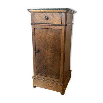 Antique bedside table from the Restoration period in walnut, with a grey marble top – XI