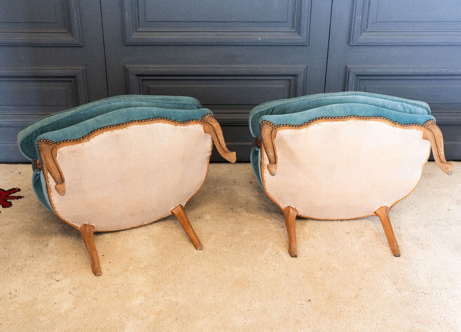Pair of Louis XV style convertible armchairs Light wood 1900