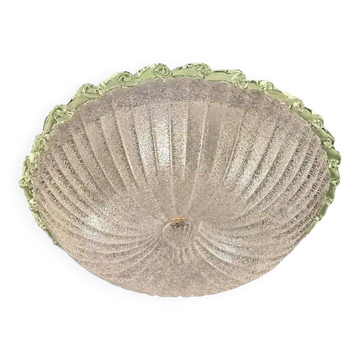 1990s Traditional Italian White Graniglia" Budino"Murano Glass Flush Mount