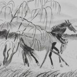 Camille combe: manes in the wind, original signed engraving