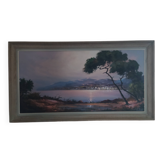 Oil on canvas sunset in the mediterranean signed jd garat 1960