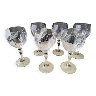 6 Verres à pied en cristallin Décor meulé