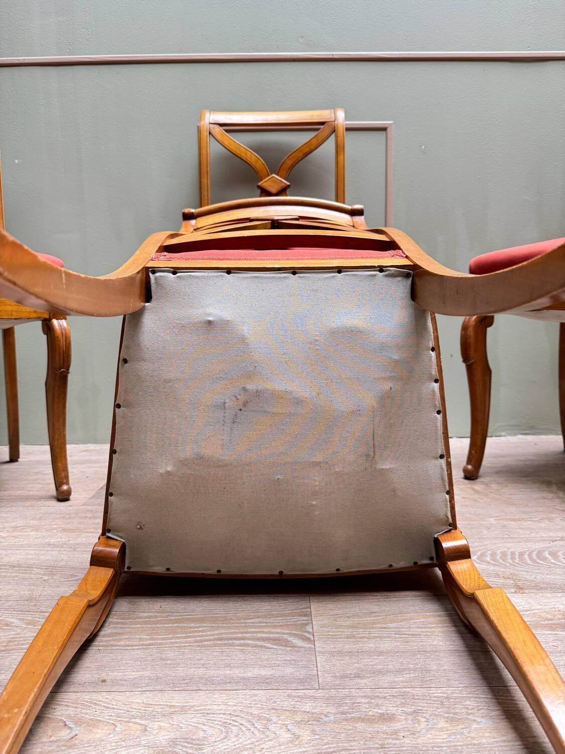 Suite Of Six Chairs In Cherrywood Cross Backrest Restoration Style 20th Century