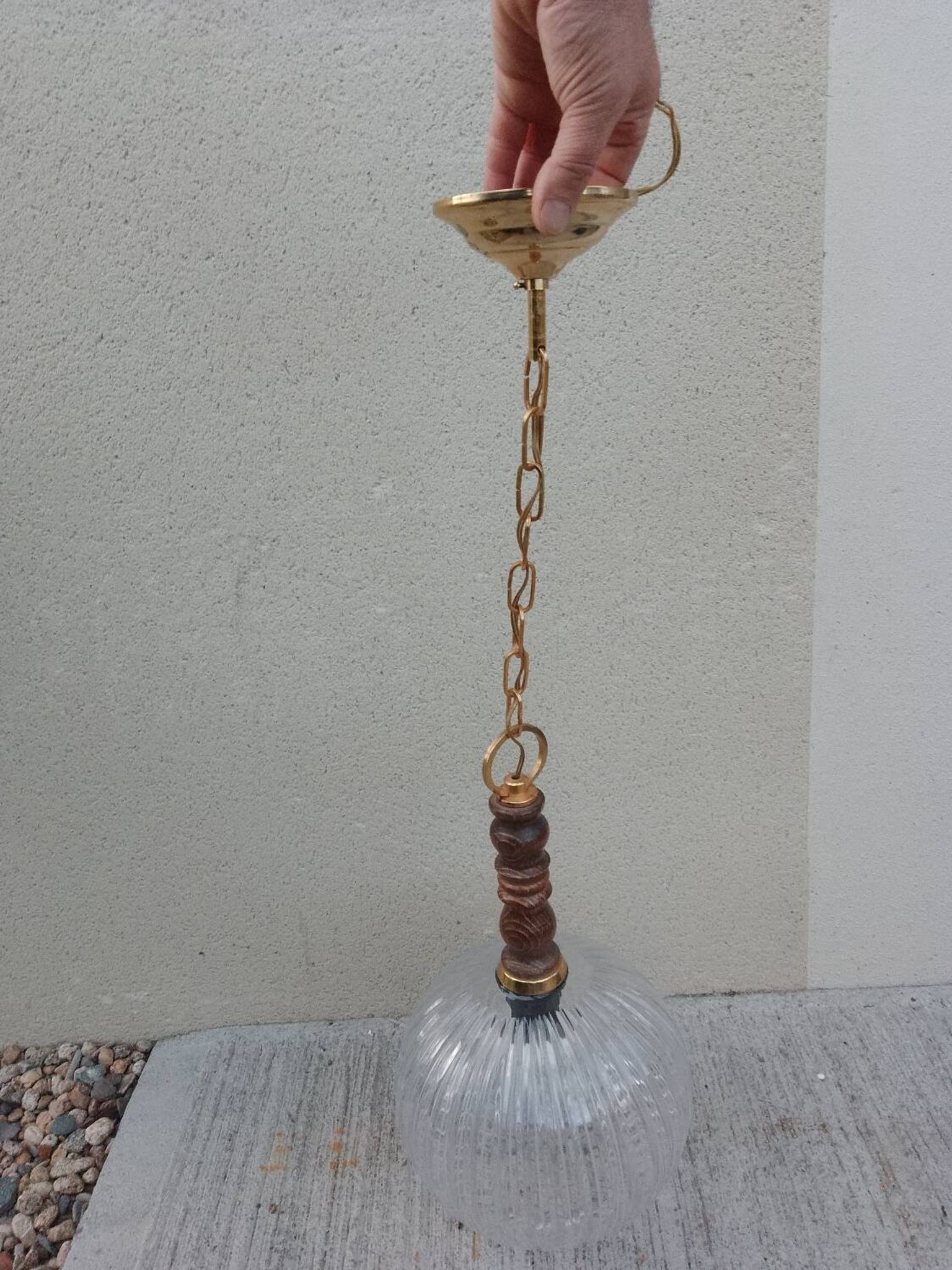 Suspension ball in thick striated glass design lighting year 1980 space age
