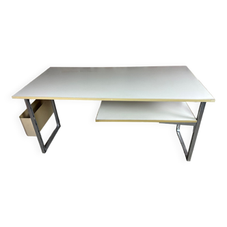 Vintage desk table 1975 in aluminum and melanin by albert rosselli for facomet