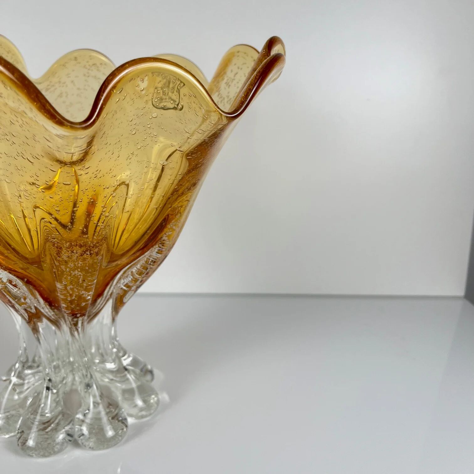 Amber glass bowl in Murano style, 1970, MF Cristal de Paris