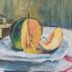Set of oil paintings "Asparagus & eggs" and "Melon" by Alexandre Denonne