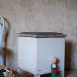 Trunk trunk stool Ottoman vintage leather white patina