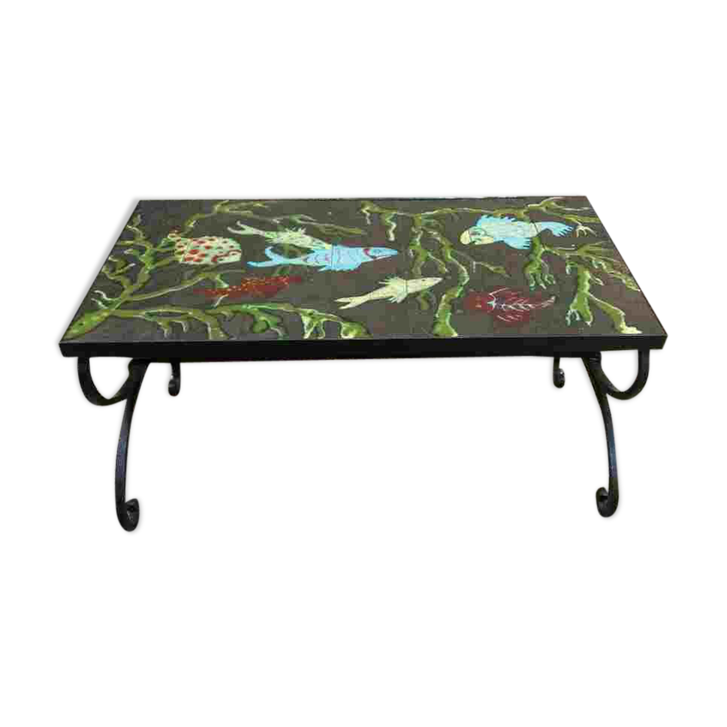 Coffee table wrought iron and lava stone of the years 50