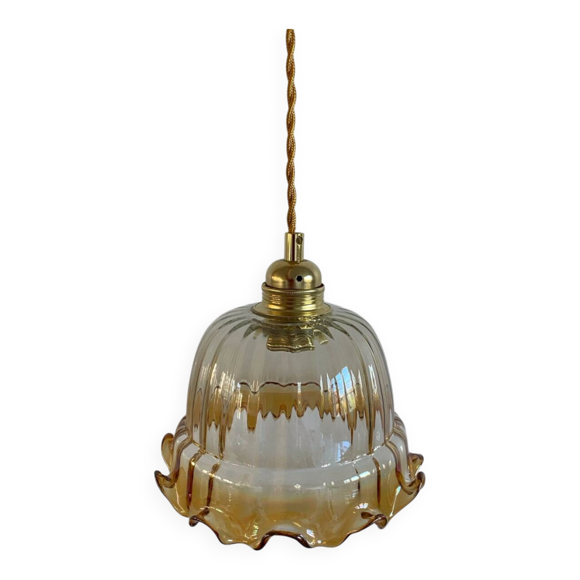 Suspension with vintage amber glass lampshade