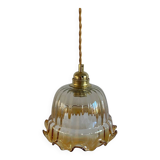 Suspension with vintage amber glass lampshade