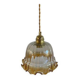Suspension with vintage amber glass lampshade