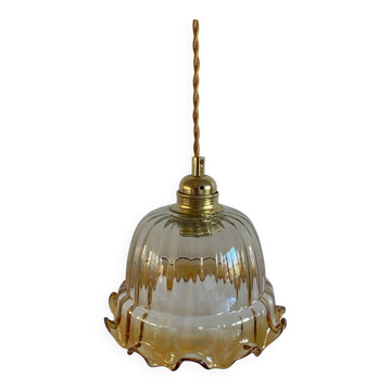 Suspension with vintage amber glass lampshade