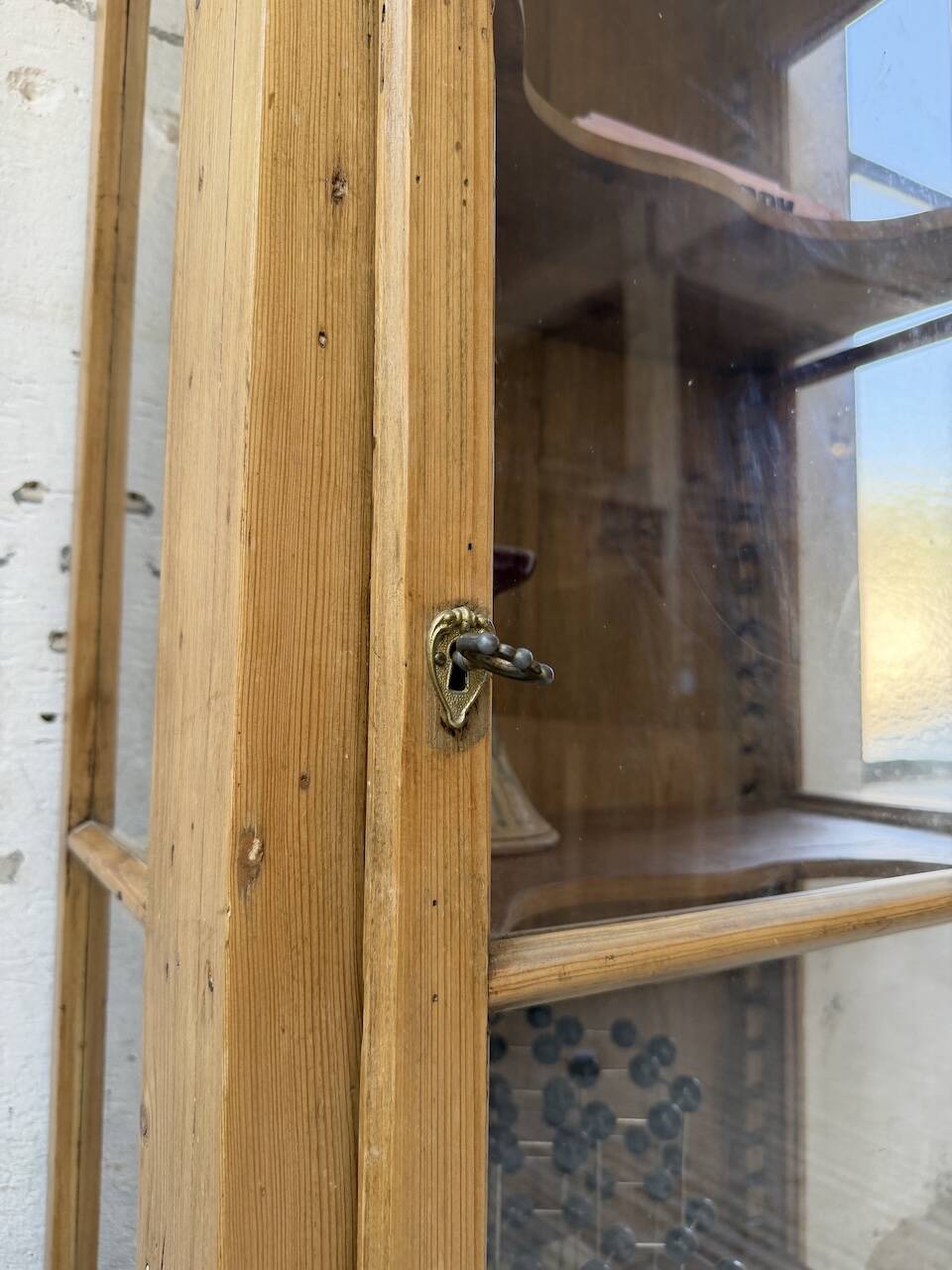 19th-century English pine display cabinet