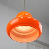Lampe à suspension italienne du milieu du siècle en verre orange et laiton