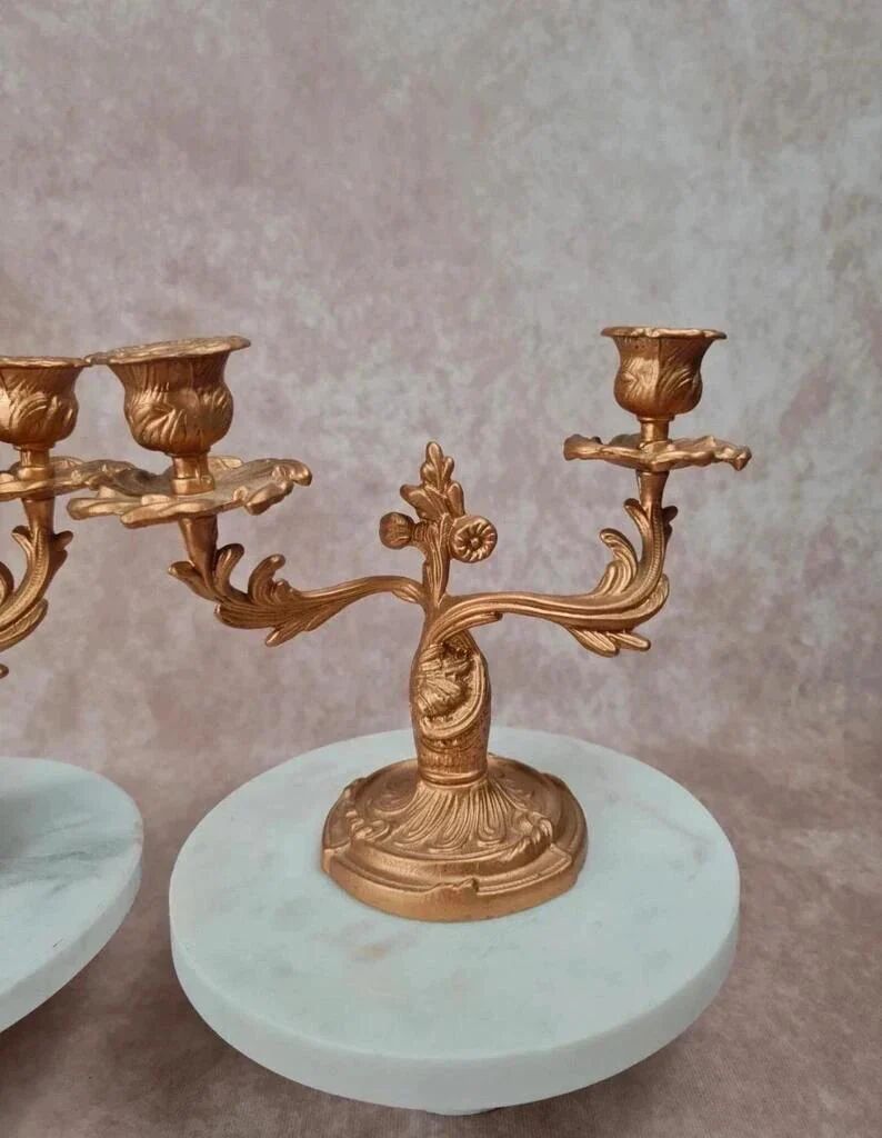 Pair of antique gilded candlesticks – Louis XV / Rococo style