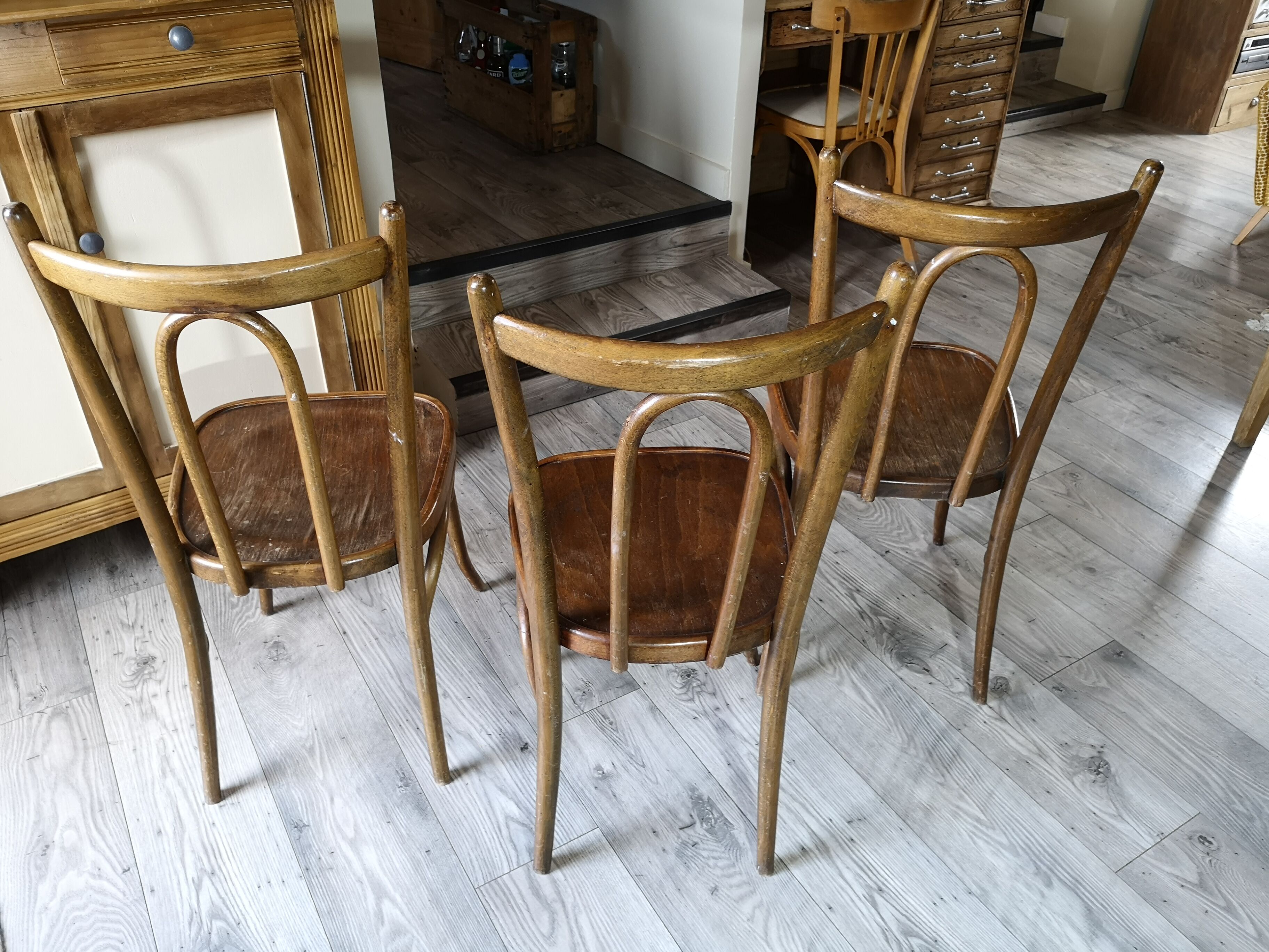 Farm table set 4/6 people and three bistro chairs