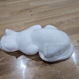 Elpa Alcobaca Portugal Ceramic White Cat Blue Glass Eyes, 1980s