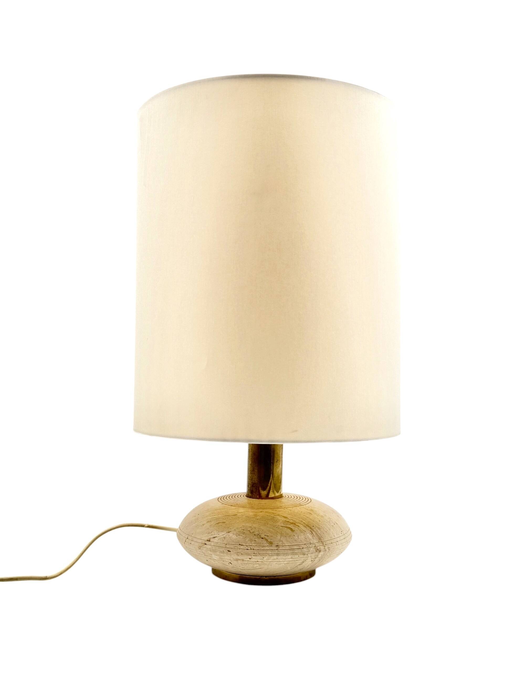 Travertine & brass table lamp base, Italy 1970s