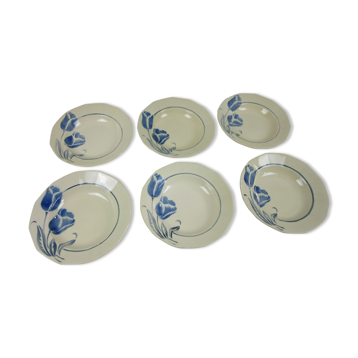 Ensemble de 6 assiettes creuses Digoin Sarreguemines à décor de tulipe