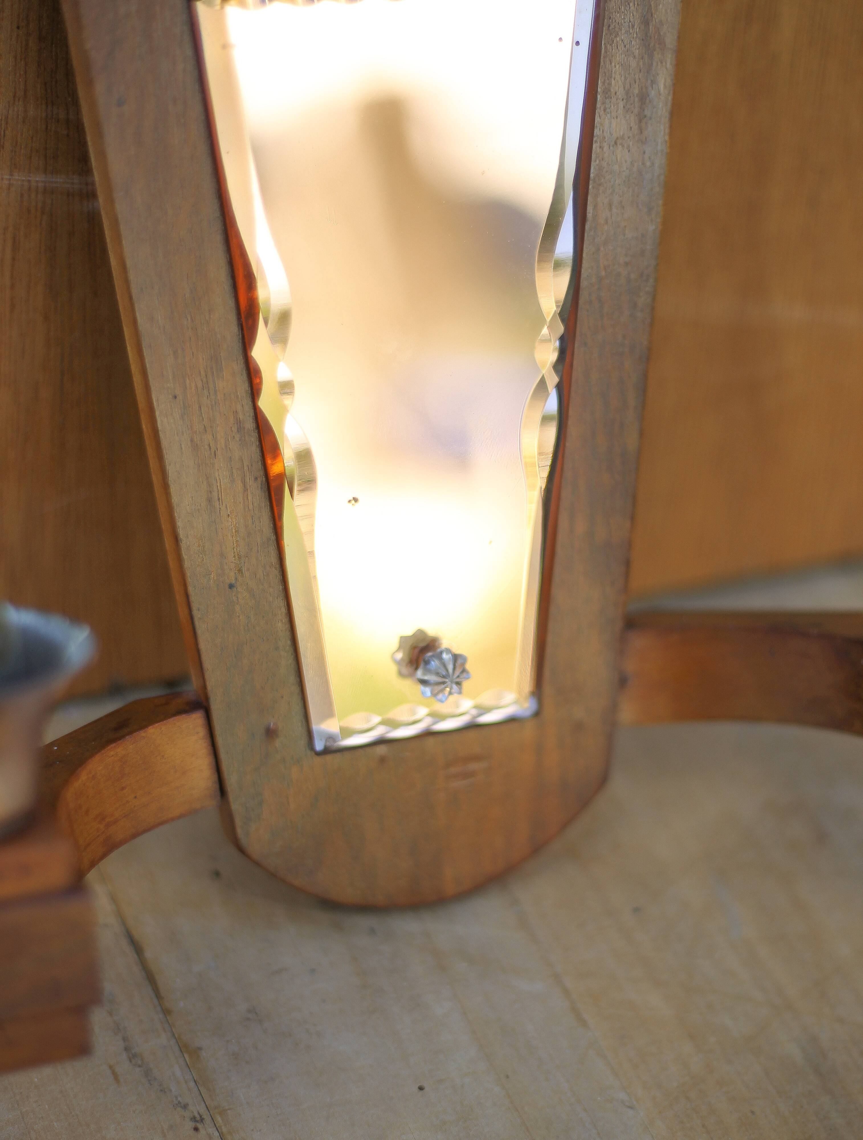 Vintage wooden wall light, wall light with art deco mirror