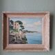 Tableau vintage paysage côtier avec pêcheur solitaire