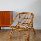 Shell armchair in rattan and bamboo, early 20th century